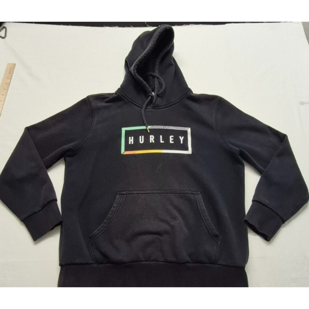 Hurley Men's Black front pocket hoodie colorful logo graphic print sz. M